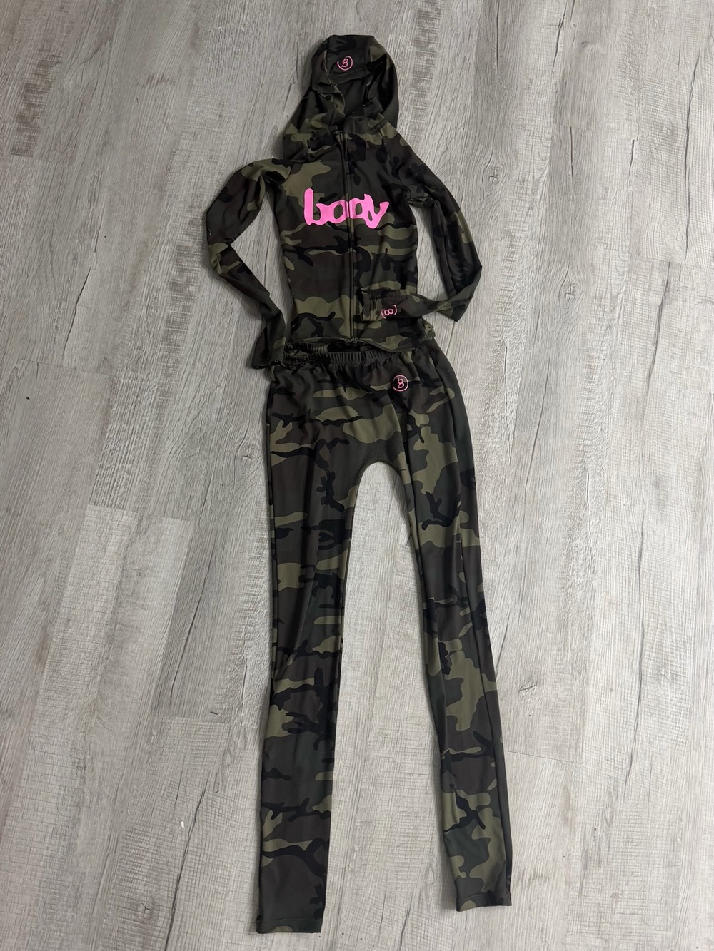 BODY Camo Two-Piece Set | Size Small | Pink Logo